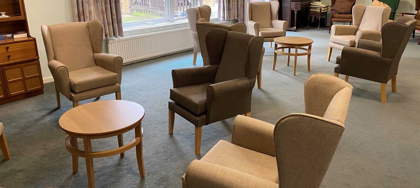 lounge furniture, care home lounge, care home chairs, high back chairs, wing chairs